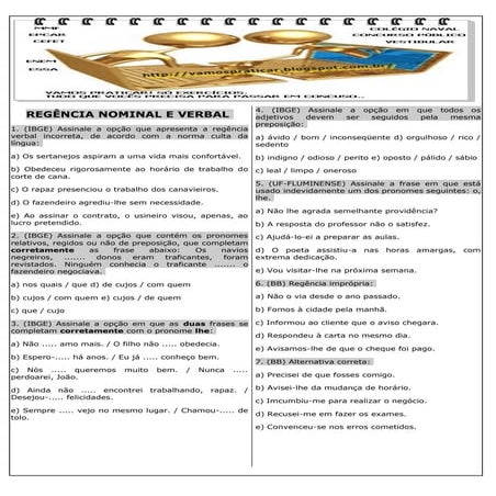 100 EXERCÍCIOS DE REGÊNCIA NOMINAL E VERBAL