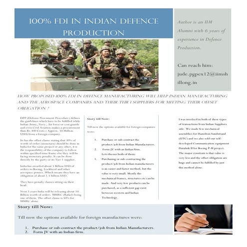 Advantage of 100% FDI in Indian Defence Production