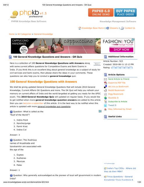 100 General Knowledge Questions And Answers Gk Quiz Pdf Business 100 General Knowledge Questions And Answers Gk Quiz Pdf Business