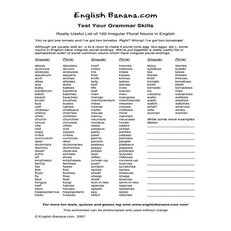 100 Irregular Plural Nouns Pdf