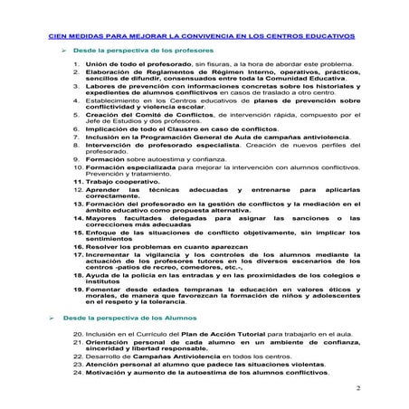 100 medidas para mejorar la convivencia escolar