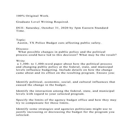 100 Original Work.Graduate Level Writing Required.DUE Satu.docx