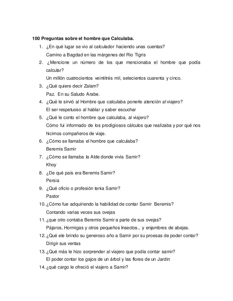 preguntas abiertas para hacerle a un hombre 100 preguntas sobre el hombre que calculaba preguntas abiertas para hacerle a un hombre 100 preguntas sobre el hombre que calculaba