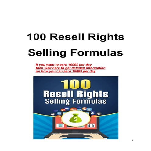 100 RESELL RIGHTS SELLING FORMULAS | PDF