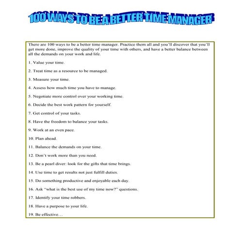 100 Ways To Be A Better Time Manager