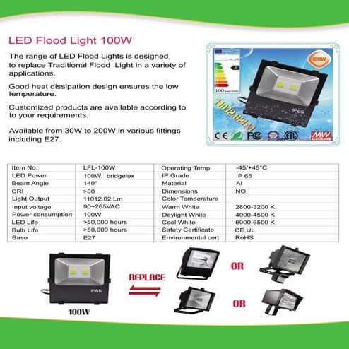100W LED Flood Light Specification new | PDF