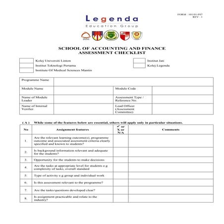 101 01-f07 assessment checklist - rev 1 - soaf