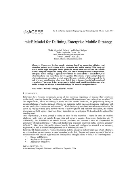 micE Model for Defining Enterprise Mobile Strategy