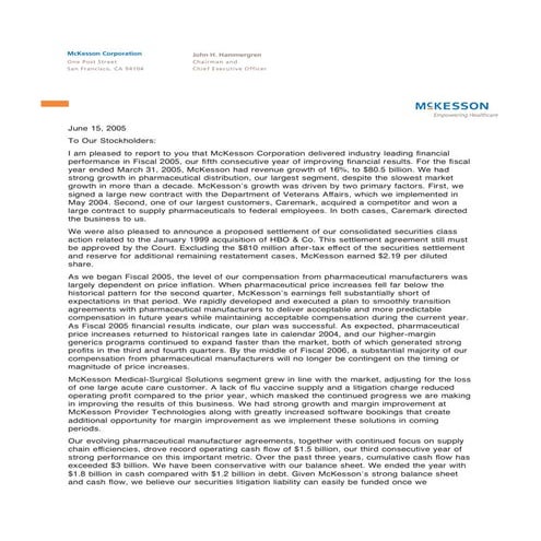mckesson Letter to Stockholders 2005 | PDF