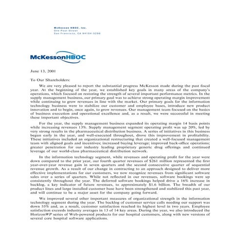 mckesson Letter to Stockholders 2005 | PDF