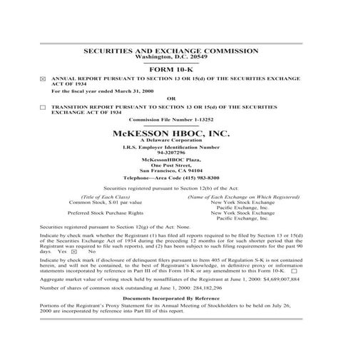 mckesson Annual Report as Filed on Form 10-K - 680K 2000