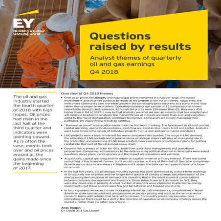 Analyst themes of quarterly oil and gas earnings Q4 2018