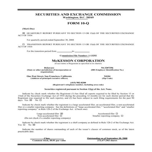 Mekesson Quarterly Reports 2009  2nd