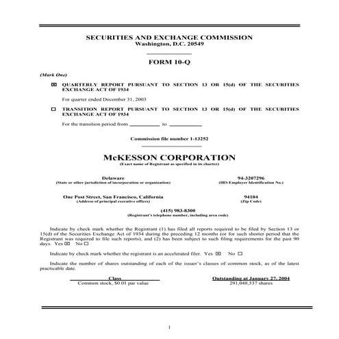 Mekesson Quarterly Reports 2004 3rd