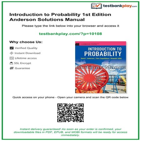 Introduction to Probability 1st Edition Anderson Solutions Manual ...