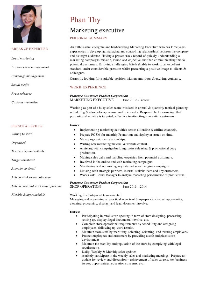 Marketing executive CV