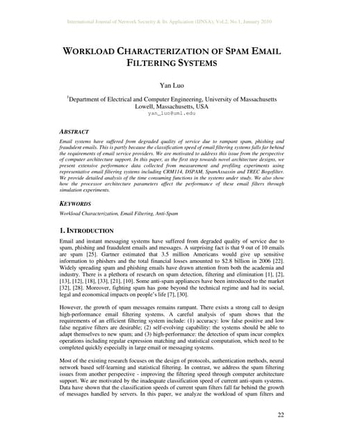 WORKLOAD CHARACTERIZATION OF SPAM EMAIL FILTERING SYSTEMS