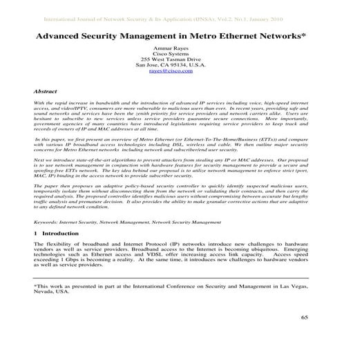 Advanced Security Management in Metro Ethernet Networks