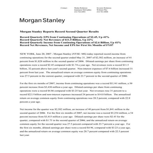 morgan stanley Earnings Archive 2007 2nd