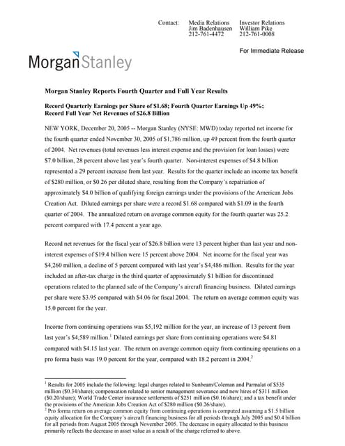 morgan stanley Earnings Archive 2005 4th 
