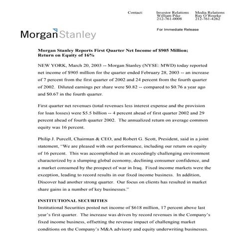 morgan stanley Earnings Archive 2003 1st 