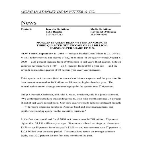 morgan stanley Earnings Archive 2000 3rd