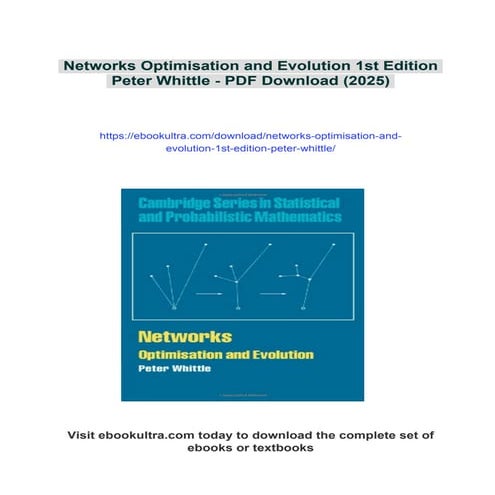 Networks Optimisation and Evolution 1st Edition Peter Whittle