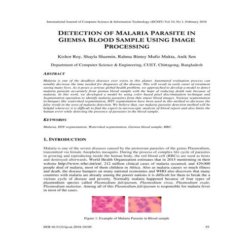 DETECTION OF MALARIA PARASITE IN GIEMSA BLOOD SAMPLE USING IMAGE PROCESSING