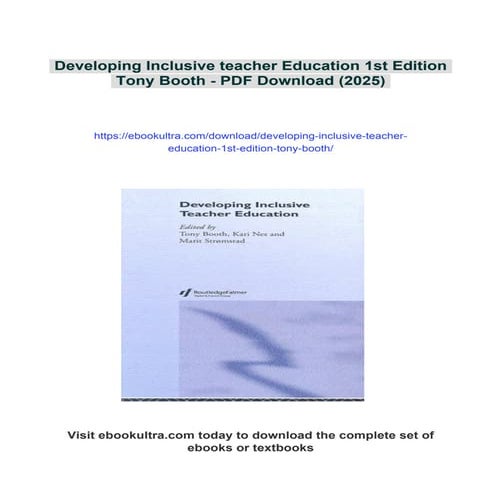 Developing Inclusive teacher Education 1st Edition Tony Booth | PDF