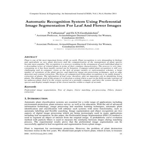 Automatic Recognition System Using Preferential Image Segmentation For Leaf A...