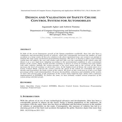 DESIGN AND VALIDATION OF SAFETY CRUISE CONTROL SYSTEM FOR AUTOMOBILES
