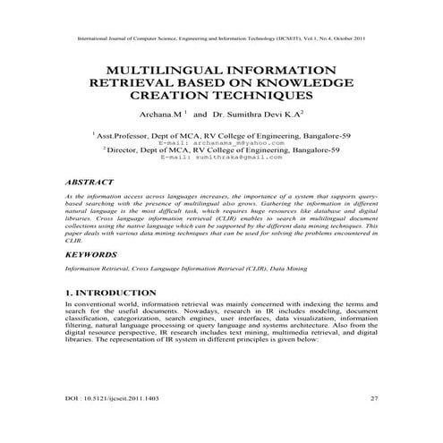 MULTILINGUAL INFORMATION RETRIEVAL BASED ON KNOWLEDGE CREATION ...
