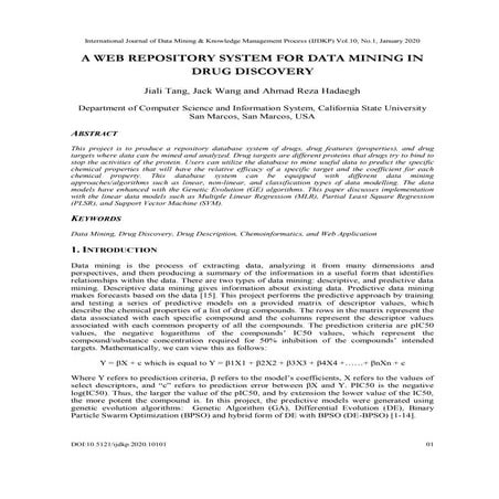 A WEB REPOSITORY SYSTEM FOR DATA MINING IN DRUG DISCOVERY