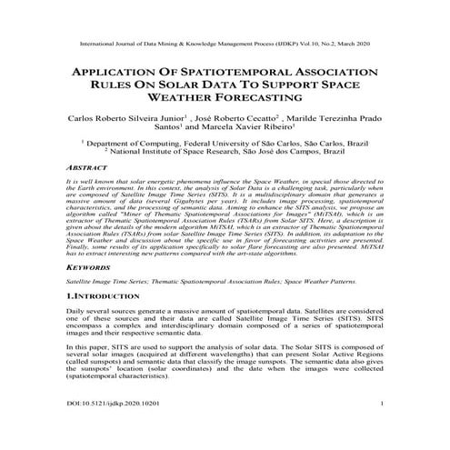 APPLICATION OF SPATIOTEMPORAL ASSOCIATION RULES ON SOLAR DATA TO SUPPORT SPAC...