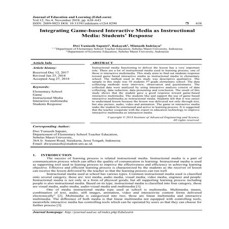 Integrating Game-based Interactive Media as Instructional Media: Students’ Re...