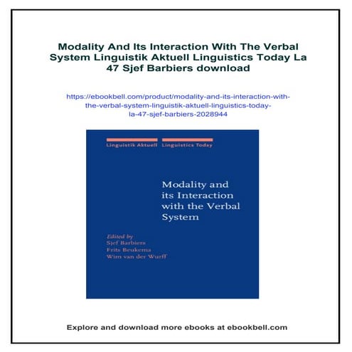 Modality And Its Interaction With The Verbal System Linguistik Aktuell ...