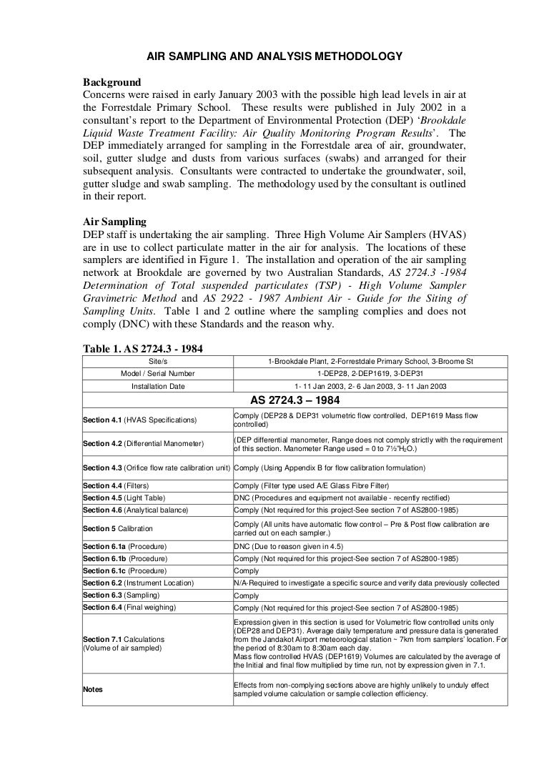 AIR SAMPLING ANALYSIS AND METHODOLOGY