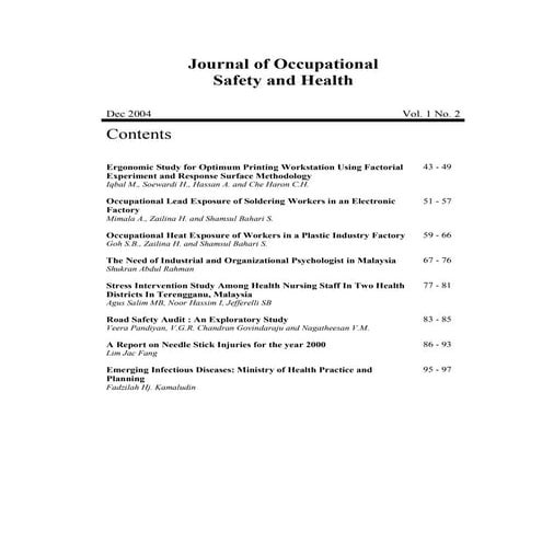 jurnal of occupational safety and health