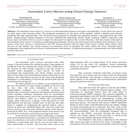 Automatic Lawn Mower using Green Energy Sources