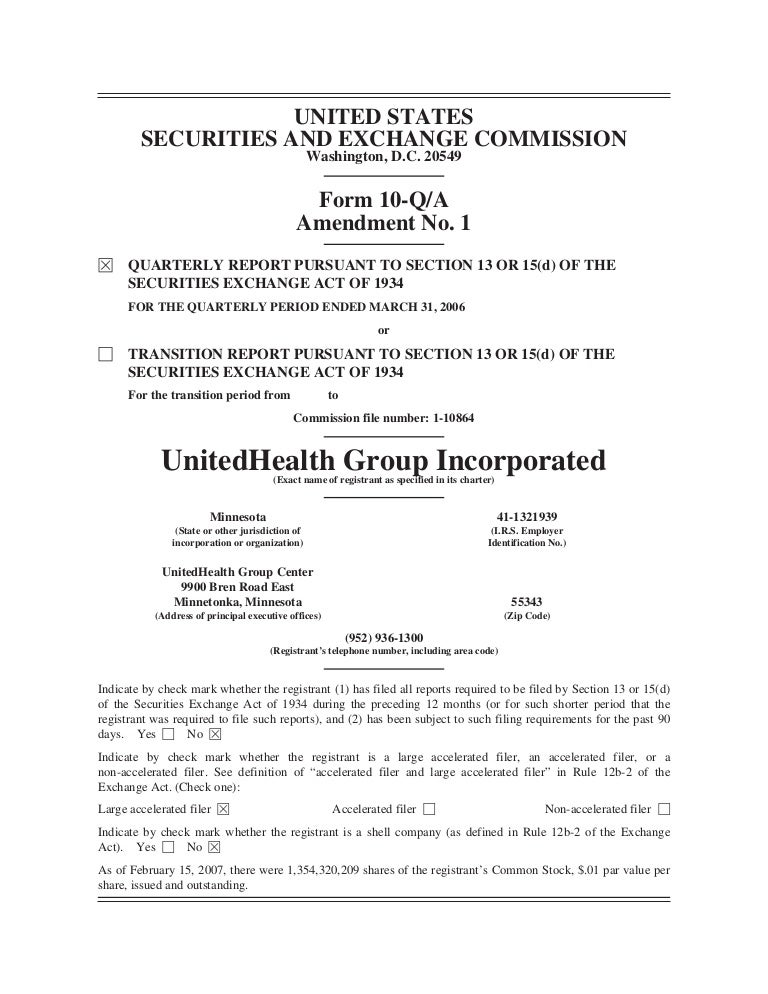United Health Group Form 10 Q