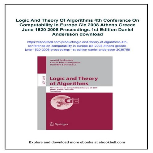 Logic And Theory Of Algorithms 4th Conference On Computability In Europe Cie ...