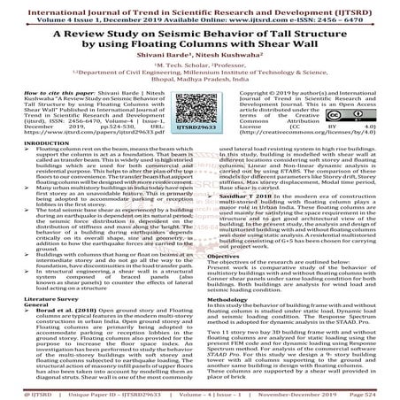 A Review Study on Seismic Behavior of Tall Structure by using Floating Column...
