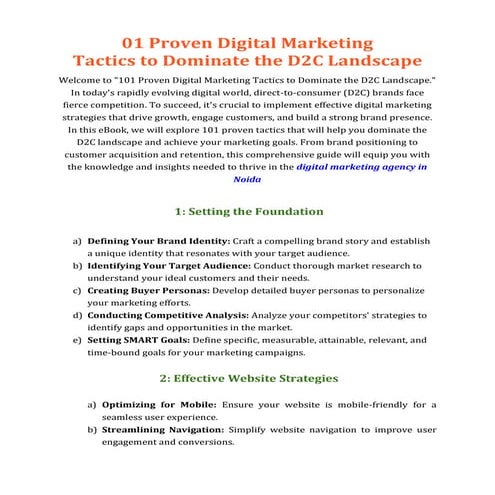 101 Proven Digital Marketing Tactics To Dominate The D2C Landscape | PDF