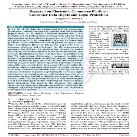 Research on Electronic Commerce Platform Consumer Data Rights and Legal Prote...