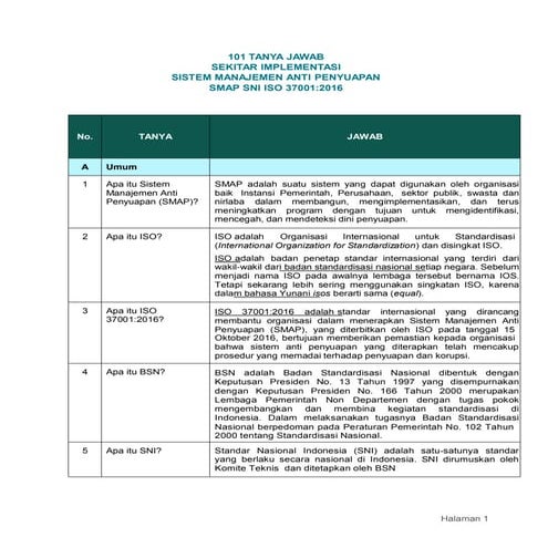 101 Tanya Jawab SMAP SNI ISO 37001:2016