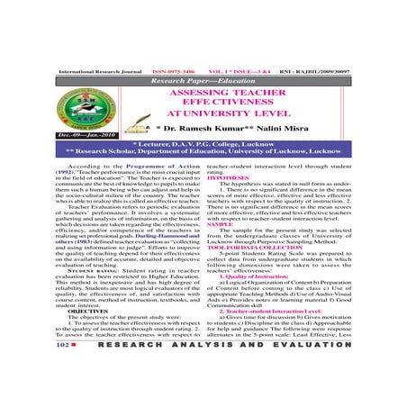 RESEARCH ANALYSIS AND EVALUATION