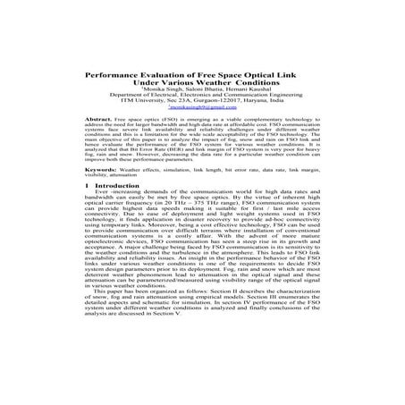 Performance Evaluation of Free Space Optical link under various weather condi...