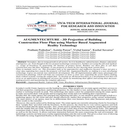 AUGMENTECHTURE - 3D Projection of Building Construction Floor Plan using Mark...