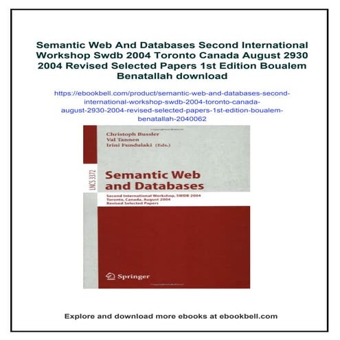 Semantic Web And Databases Second International Workshop Swdb 2004 Toronto Ca...