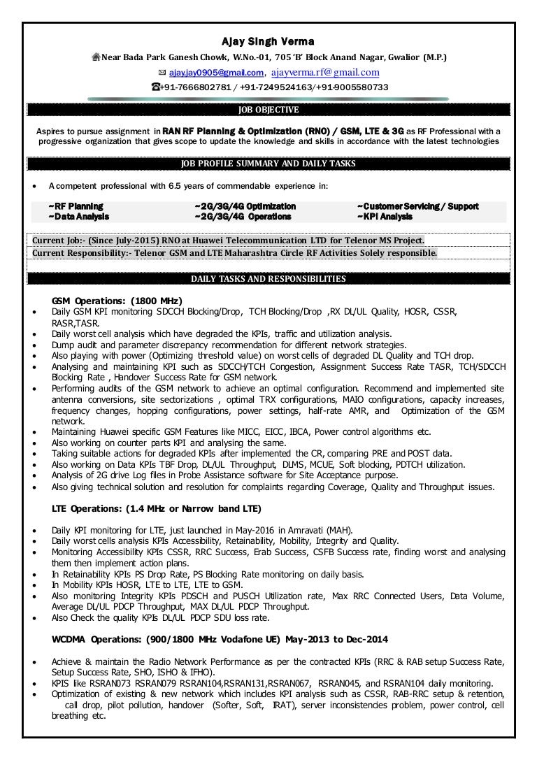 rf engineer resume sample